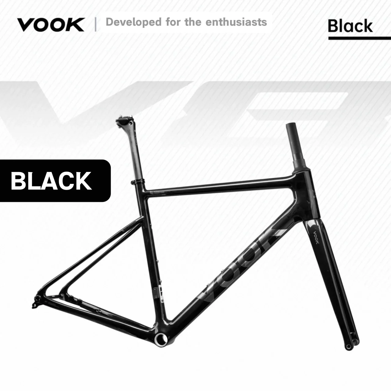 Black VOOK frameset with matching fork and black seatpost