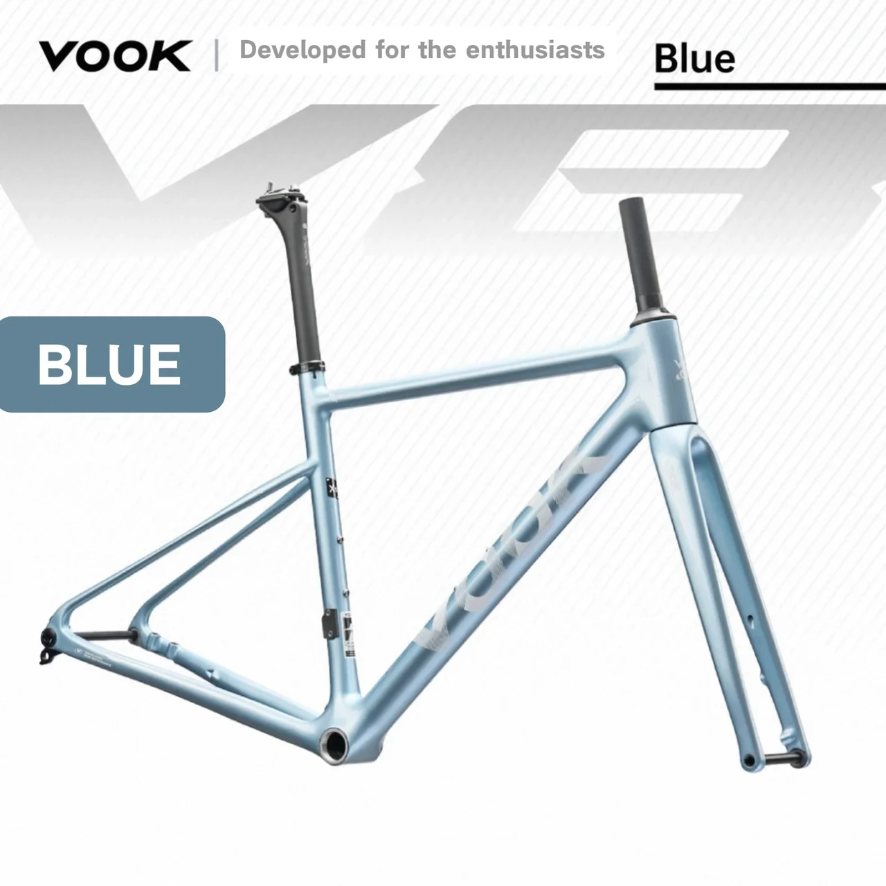 Blue VOOK frameset with matching fork and black seatpost