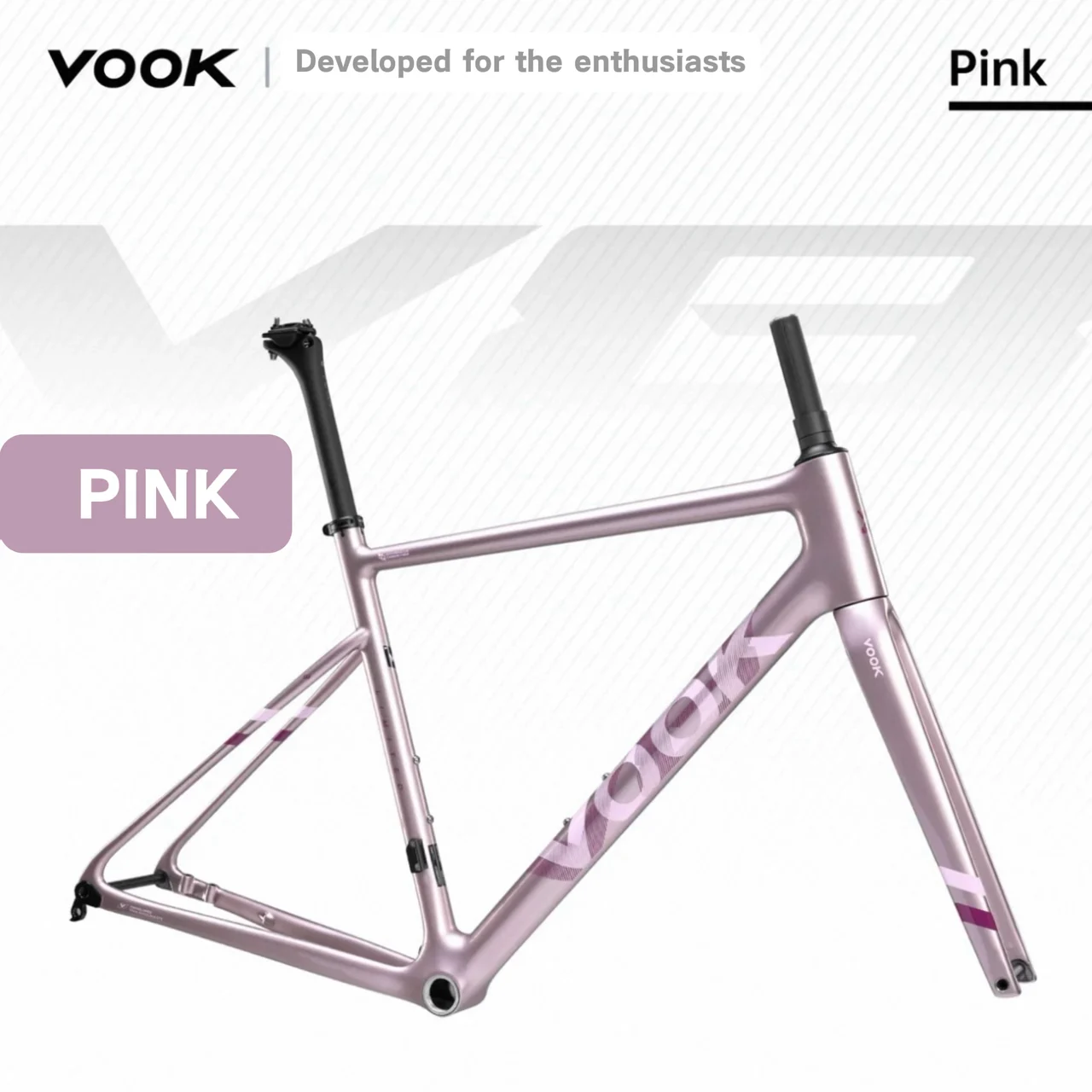 Pink VOOK frameset with matching fork and black seatpost