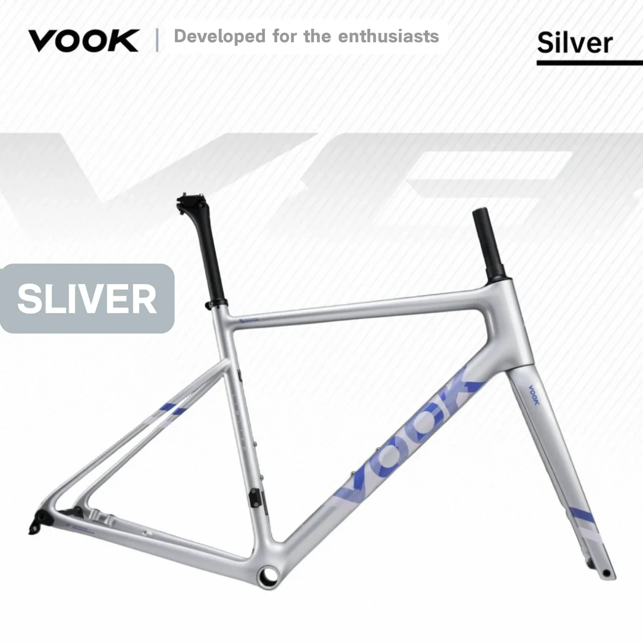 Silver VOOK frameset with matching fork and black seatpost