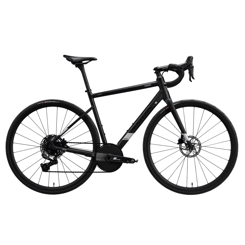 Black VOOK One 3.0 complete road bike, drivetrain side