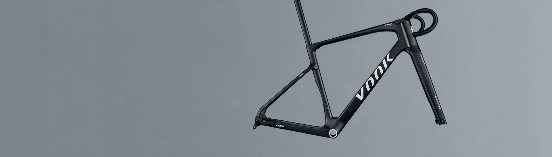 Black VOOK V9 aero frameset with an integrated fork and drop handlebar, shown without wheels or drivetrain